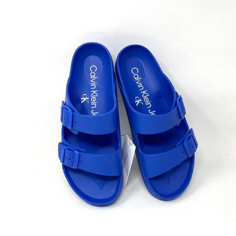 Calvin Klein Men’s Size 8 CMZION-Z ZION2 BAND SLIDE Monogram Slip On Sandal Blue - Picture 6 of 9